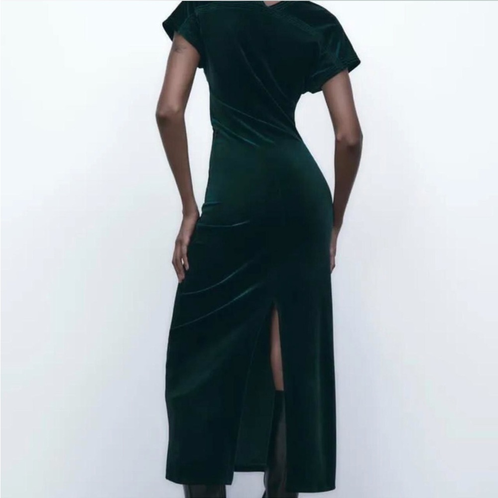 Zara Dark Green Velvet Maxi Midi Dress size M NWT - Picture 3 of 10